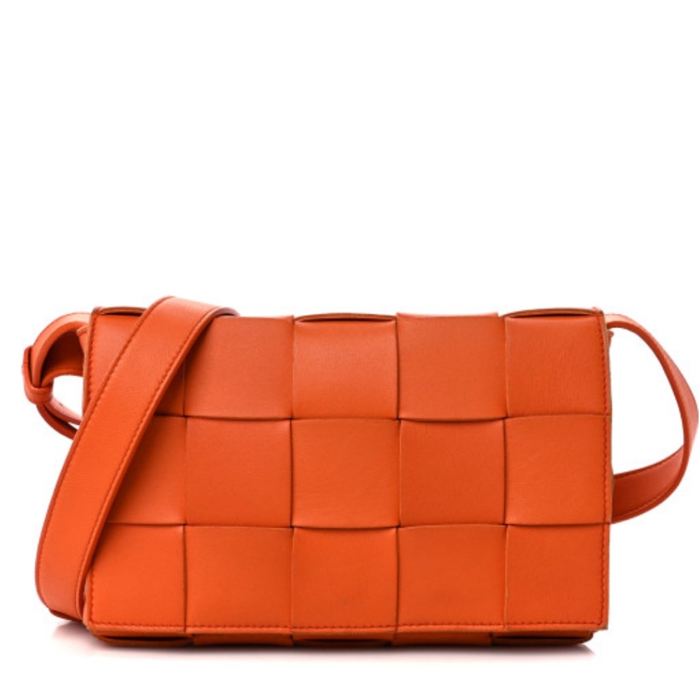 NEW Valentina Orange Woven Leather Crossboddy Messenger Bag Made In Italy